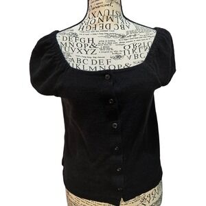 Madewell Black Textured Cotton Square Neck‎ Short Sleeve Button Top Women Sm